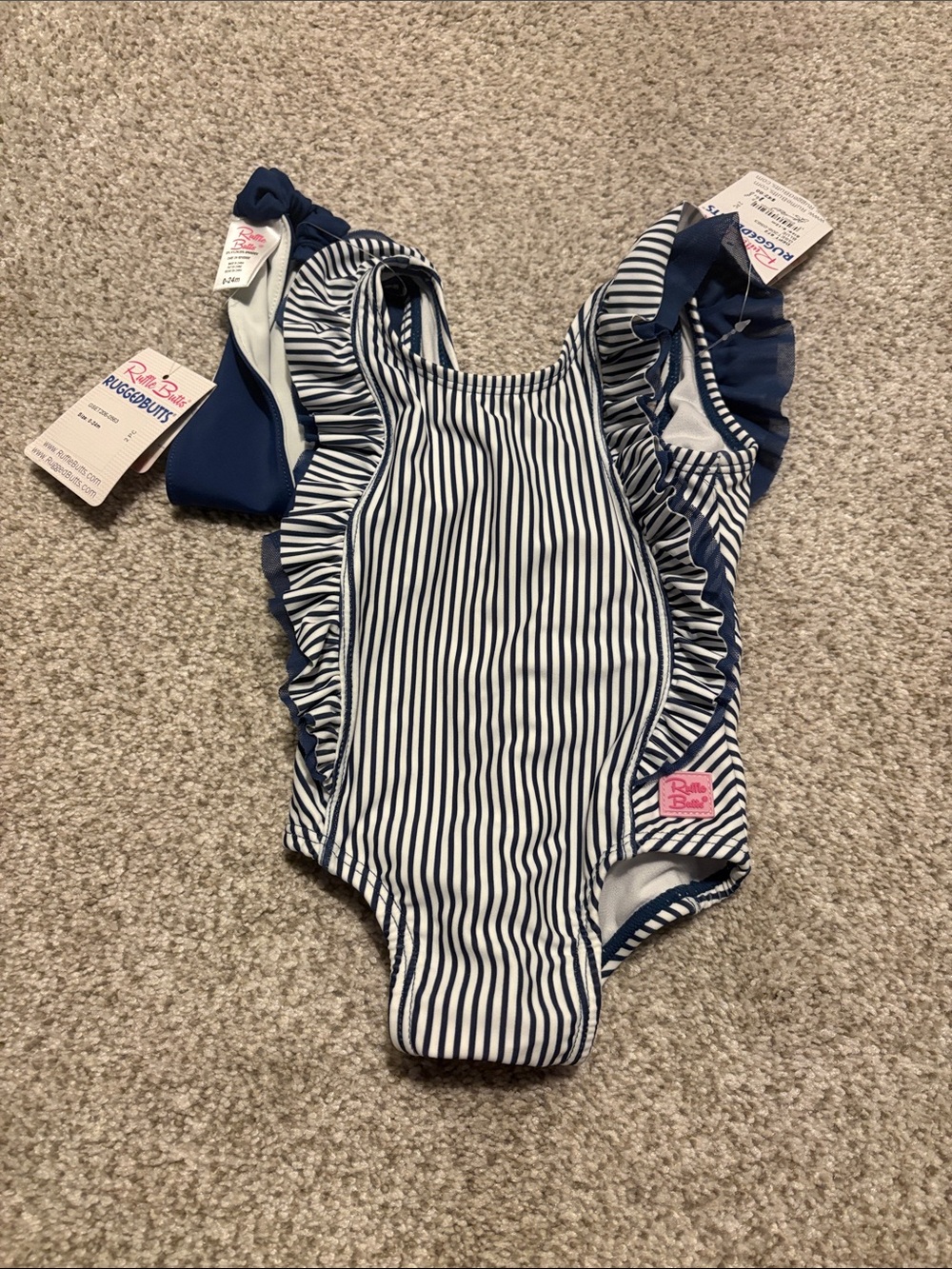 Ruffle Butts Navy and White Striped Ruffle One-Piece Swimsuit